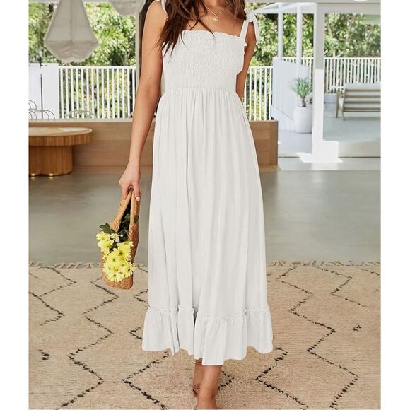 NEW Tie Strap Ruffle A Line Beach Long Maxi Dress L 12/14 - Picture 2 of 9